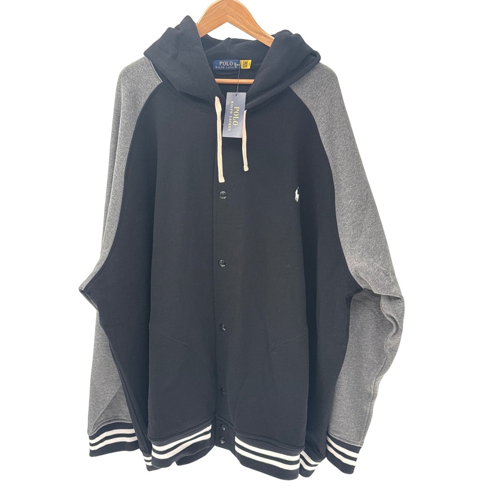 New Polo Ralph Lauren Jacket Baseball Men Size 5XL‎ Black Gray Varsity